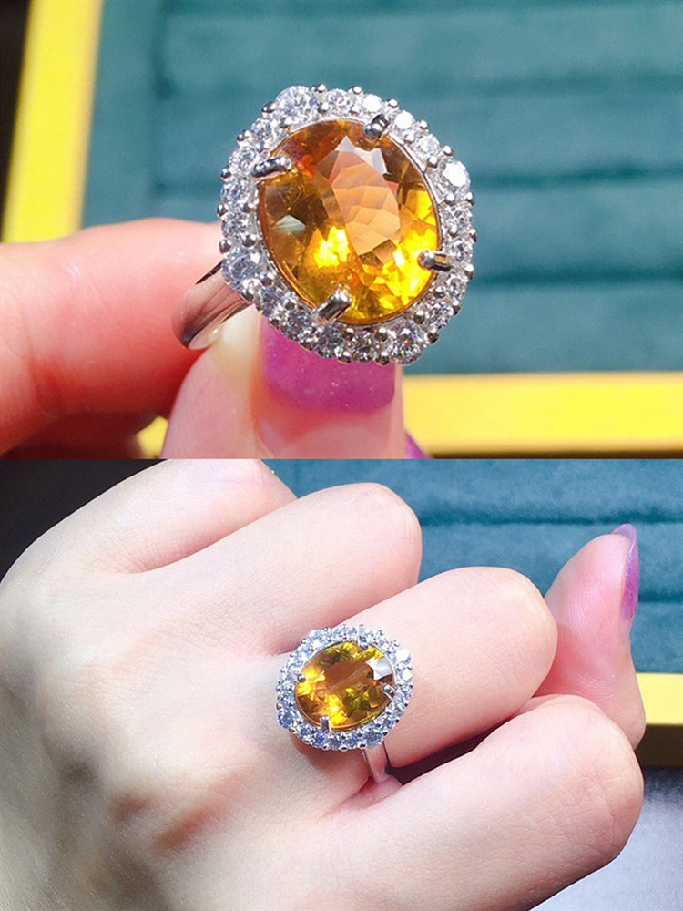 

Classical Elegant Oval Yellow Crystal Citrine Gemstones Diamonds Rings for Women 18k White Gold Filled Silver S925 Jewelry Bands