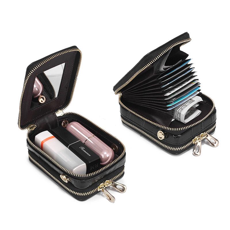 

Cosmetic Lipstick Case with Mirror Genuine Leather Female Alligator Pattern Card Cash Lipstick Cosmetic Bag Chain MCrossbody Bag, Black
