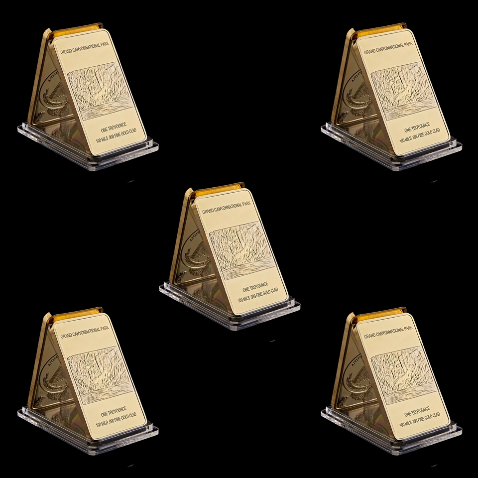 5pcs The American Bald Eagle Craft Gold Bullion Bar One Troy Ounce 100 Mills .999 Fine Gold Clad Grand Canyon National Park-image-616285135