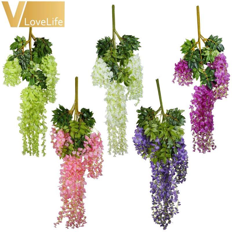 

12pcs/lot Silk Wisteria 105cm Artificial Hanging Flowers Hanging Fake Flower For Wedding Event Party Home Garden Decoration, Green
