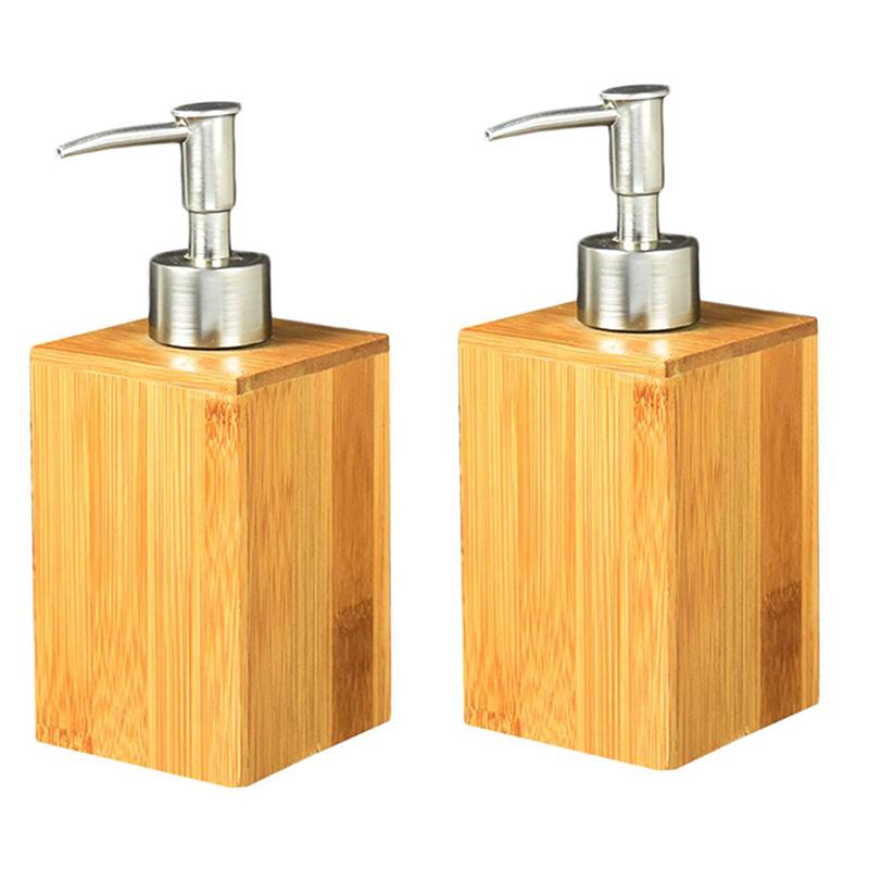 

Liquid Soap Dispenser, Bamboo Wooden Household Bathroom Restaurant Hotel Bathroom Lotion Liquid Refillable Hand Bottle with Stai