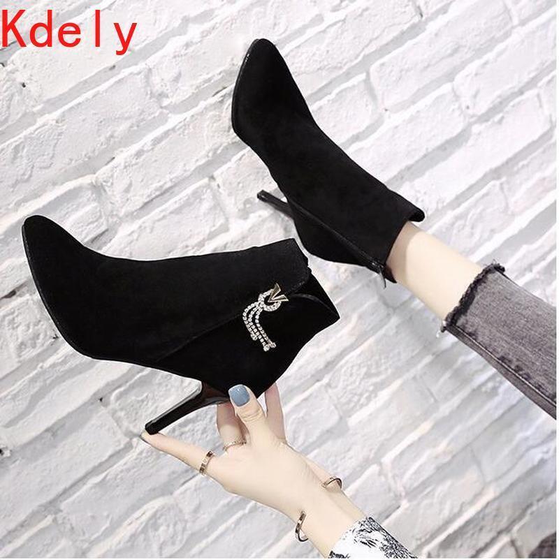

Winter Boots Ankle Boots Women Shoes Woman Fashion High-heeled Pointed Short 2021 Winter Short-fur Warm1, Black