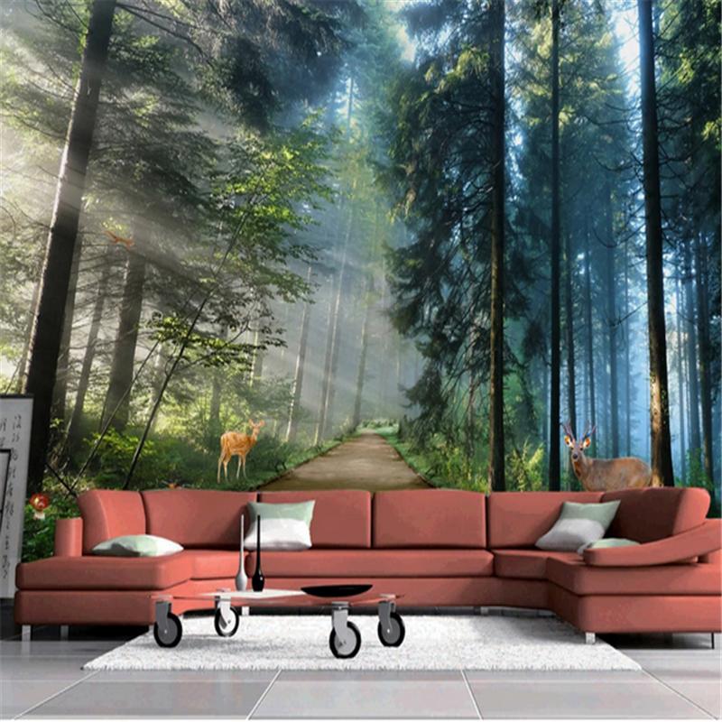 

Sunshine Forest Nature Landscape Mural Wallpaper 3D Milu deer Living Room Bedroom Backdrop Wall Design Murals Papel De Parede 3d, Canvas