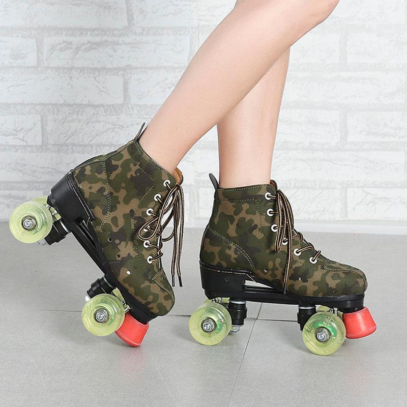 

JK Adult PU Leather Roller Skates Double Line Skates Two Line Skating Shoes Patines With Black PU 4 Wheels SP151, Black wheels