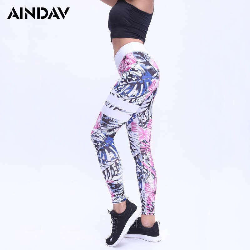 

AINDAV Floral Print Leggings Women Yoga Pants Elastic Push Up Trousers Running Tights Gym Leggins Fitness Clothing Sportswear1, 3063white