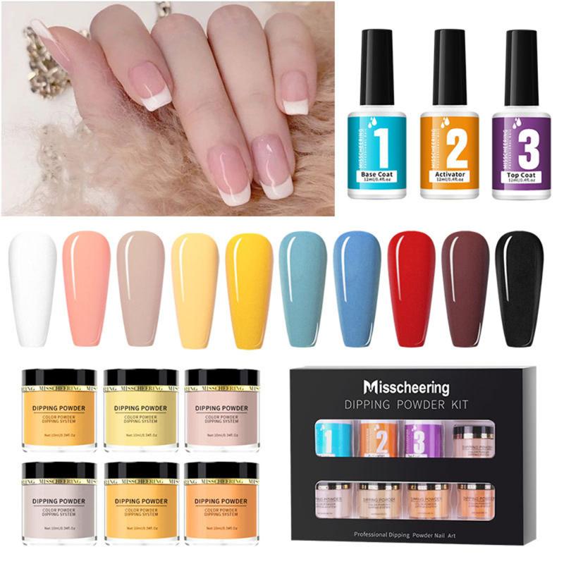 

9Pcs/Set Dipping Nail Powder Set Natural Dry Holographics Dipping System Nails Power Dip Base Activator Without UV Lamp Cure