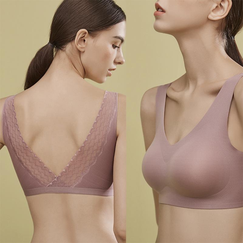 

Latex underwear women's small chest gathered without steel ring French thin adjustable back vest bra Thailand, See chart