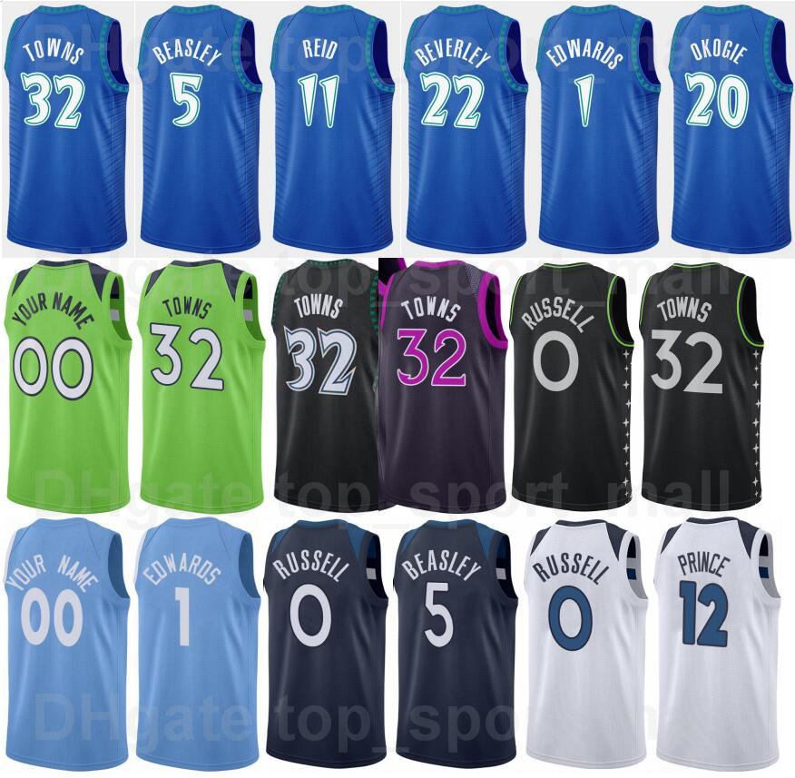 

Basketball Screen Printed 75th Anniversary Naz Reid Jersey 11 Patrick Beverley 22 Edwards 1 Taurean Prince 12 Malik Beasley 5 Towns 32 DAngelo RUSSELL 0 Black Blue, 75th white
