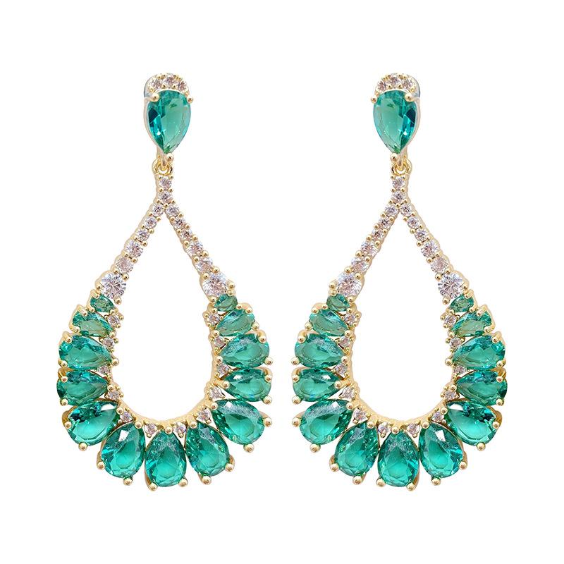 

Hoop & Huggie Heavy Industry Green Water Drop Zircon Earrings Super Fairy Niche Retro Temperament