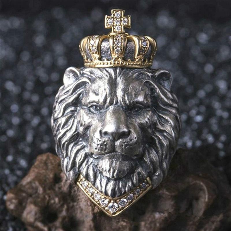 

Retro Crown Lion King Ring, Tin Alloy Silver-plated Hand Jewelry, Men's Ring Size can be slightly adjusted