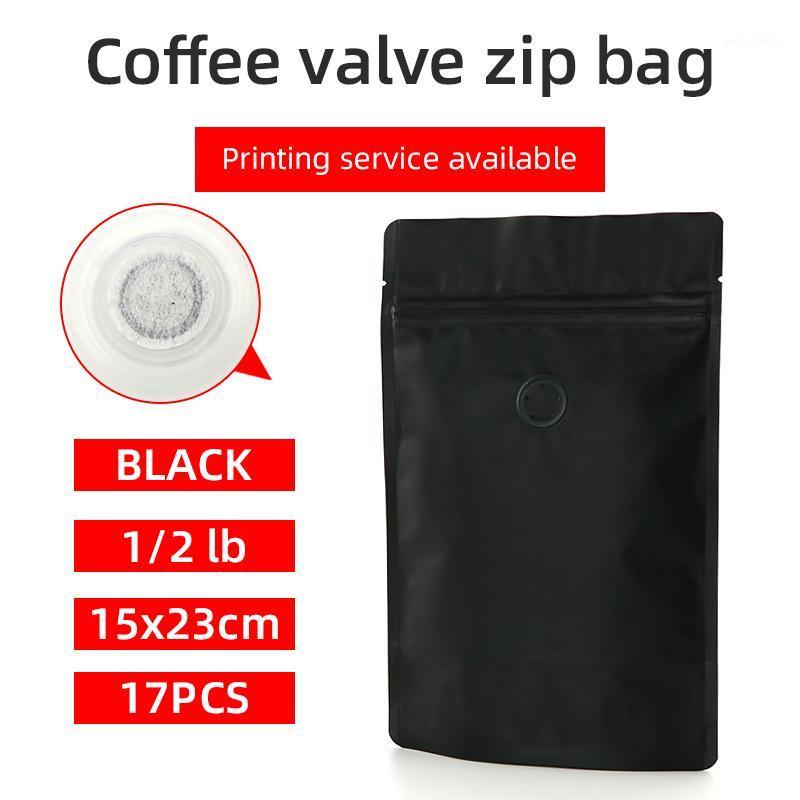 

17pcs 1/2 pound 250g matte black coffee bean pouch one side degassing valve coffee bag black stand up zip bag1