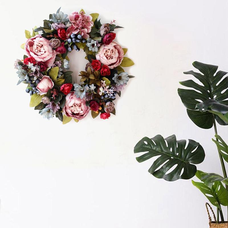

Fake Peony Flowers Wreath Home Door Simulation Rose Garland for Wedding Christmas Decorations Thanksgiving Flower Verde Navidad, Pk