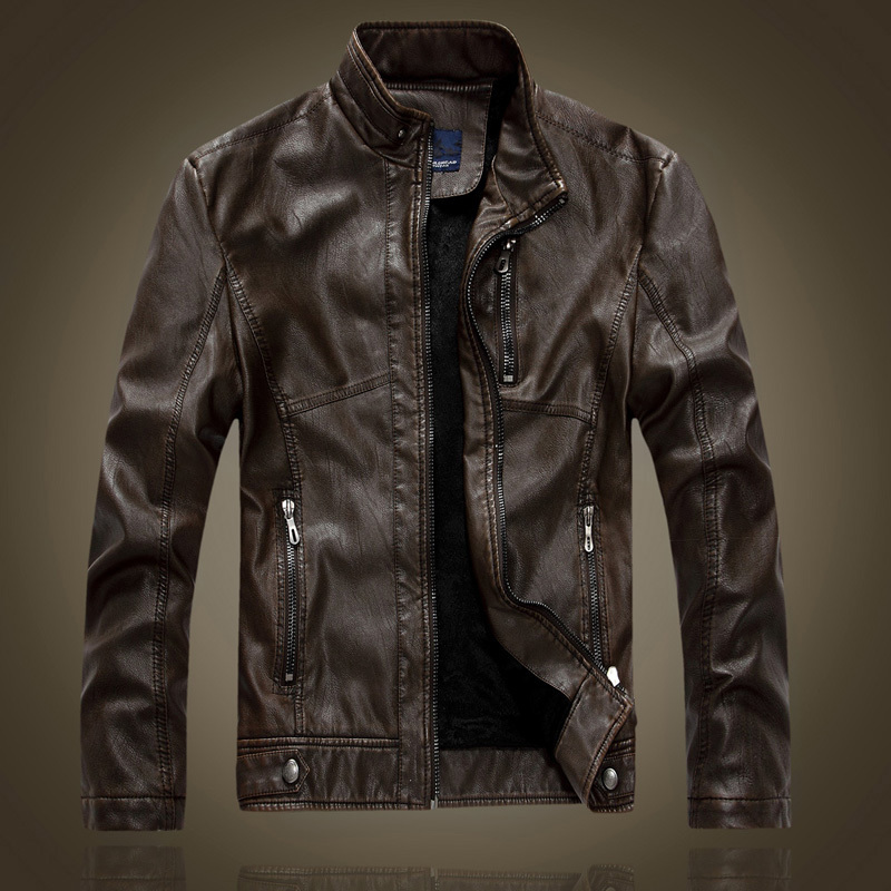 

Leather on motorcycles jacket of men fashion coats and warm new winter-sale Autumn, Brown