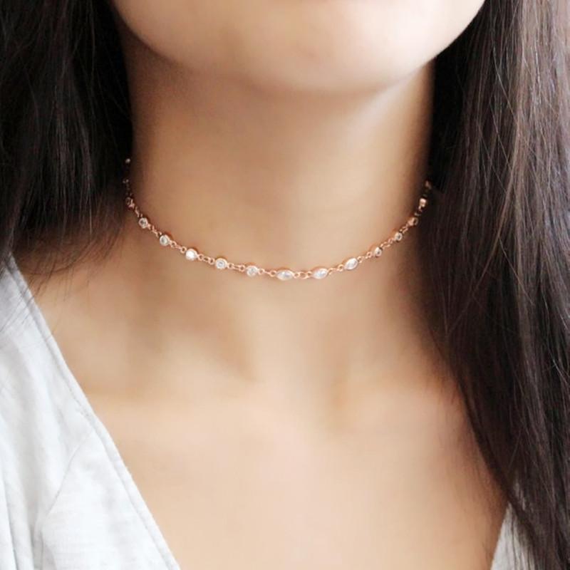

Bling Bling True 925 Cz Crystal Choker Necklace Gold Color Chain Eye Stone Pendant Short Necklace for Women Jewelry Pinkage