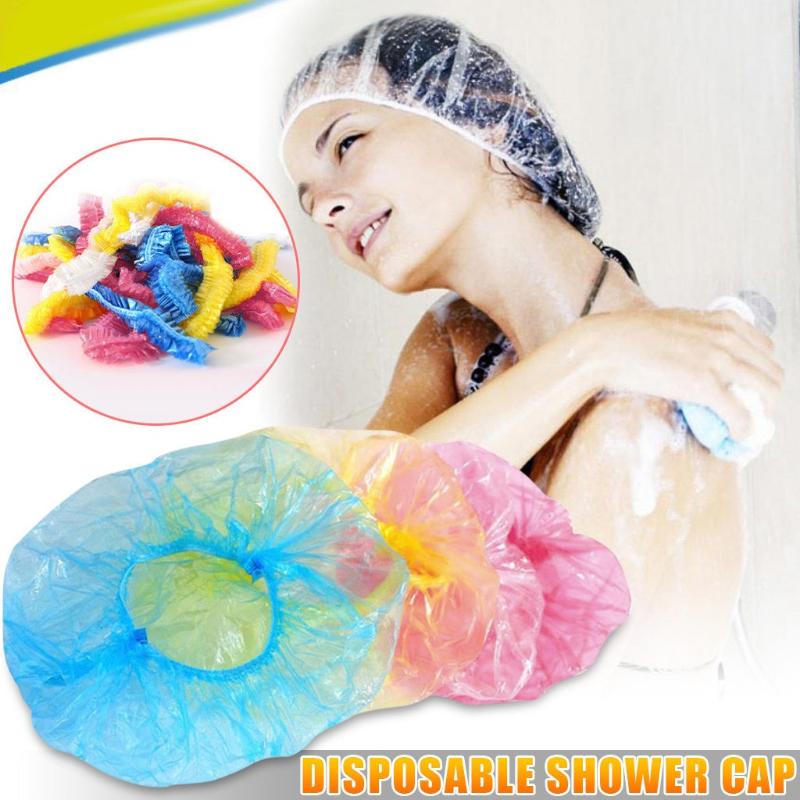 

100pcs/lot Disposable Shower Caps Clear Spa Hair Salon Hotel One-Off Bathing Elastic Shower Hat Bathroom Products Bath Bonnet