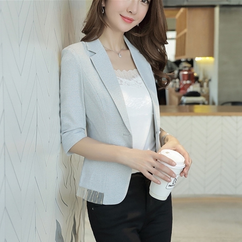 

Brief Linen Suit Woman Spring Summer 3 Quarter Sleeve OL Blazer Office Lady Jacket Patchwork Tassel 201201, White