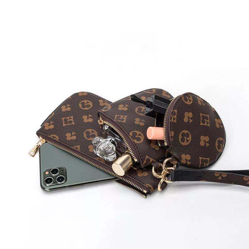 

2020 Women Vintage Brand Clutch Zipper Coin Bag Classical Flower New PU Designer Handbags Q1117, Brown