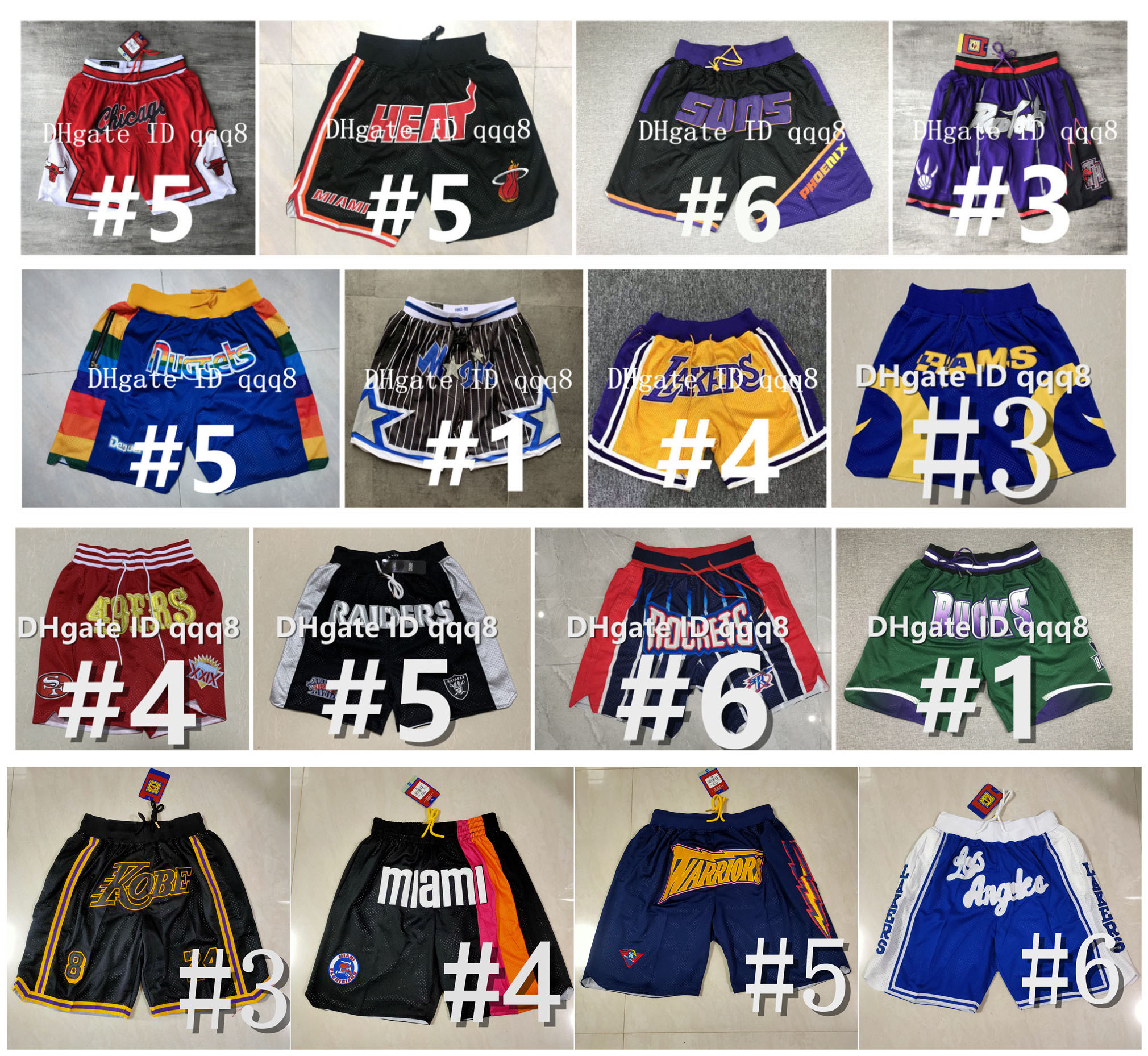 

2020 Just Ultra-light Breathable Dodgers Lakers Rockets Heats Raptors Football Short Basketball Shorts with Zipper pockets, Black