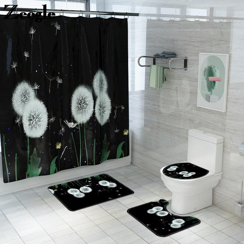 

Modern Style Printing Dandelion Bath Mat and Shower Curtain Floor Mat Bathroom Carpet Shower Room Foot Bathroom Floor
