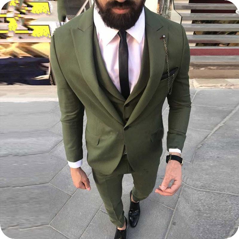 

Olive Green Army Men Suits For Wedding Suit Men Custom Made Tuxedos Smart Casual Slim Fit Groom Best Man Terno Blazer Masculino, Same as image