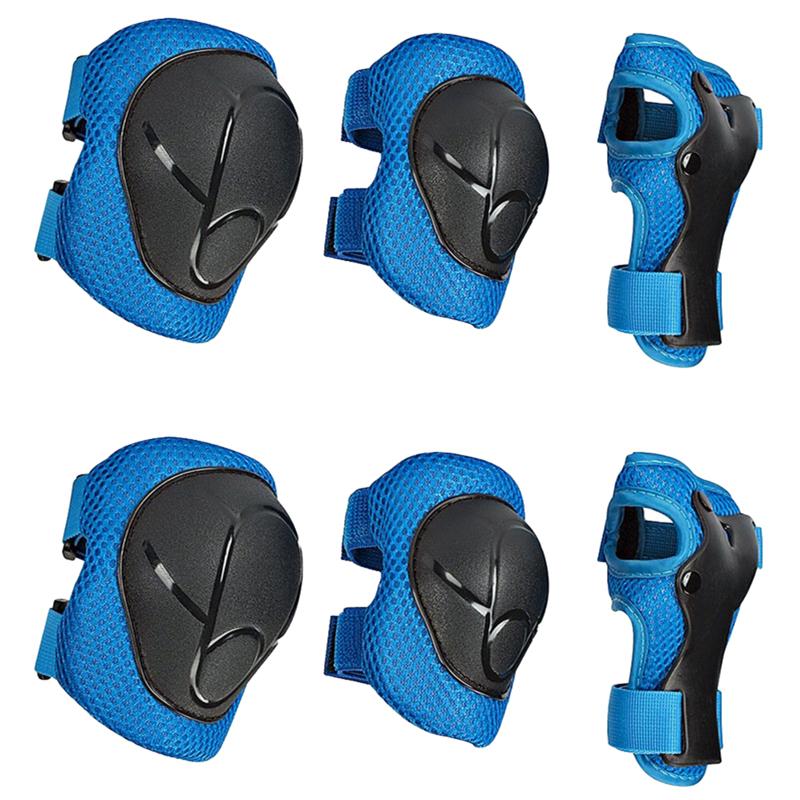 

6pcs/set Skateboard Ice Roller Skating Protective Gear Elbow Pads Wrist Guard Cycling Riding Knee Protector For Kids, Blue
