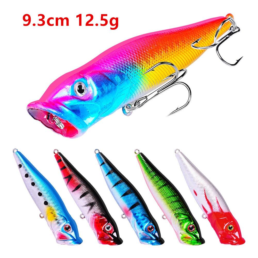 

6-Color 9.3cm 12.5g Popper Hard Plastic Lures Fishing Hooks Fishhooks 4# Hook Artificial Fishing Baits Pesca Tackle Accessories LUO_178