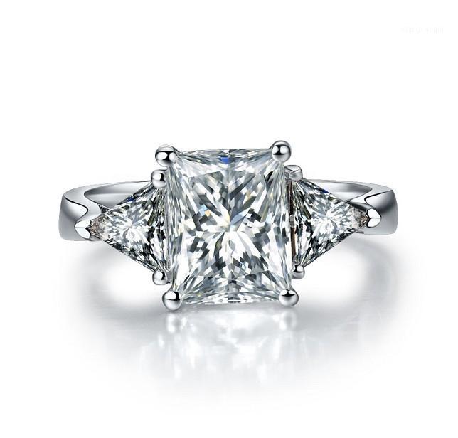 

Cluster Rings Solid 14K White Gold Three Stone 3CT Dramatic Never Fade Quality Reliable Ring For Women Engagement Romantic Jewelry, Golden;silver