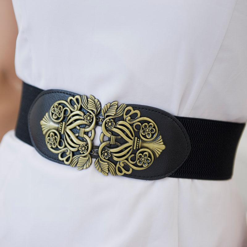 

Fashion Women Belts PU Leather Imitation suitable for Halloween clothing Soft Waistband elastic wide cummerbunds wedding dress, Black