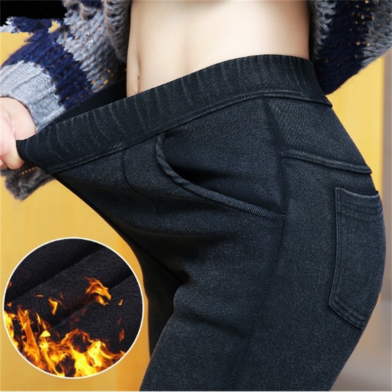 

Winter thin warm woman thicken high waist breeches pencils casual slim elastic brim pants 1981, 1981 with fleece