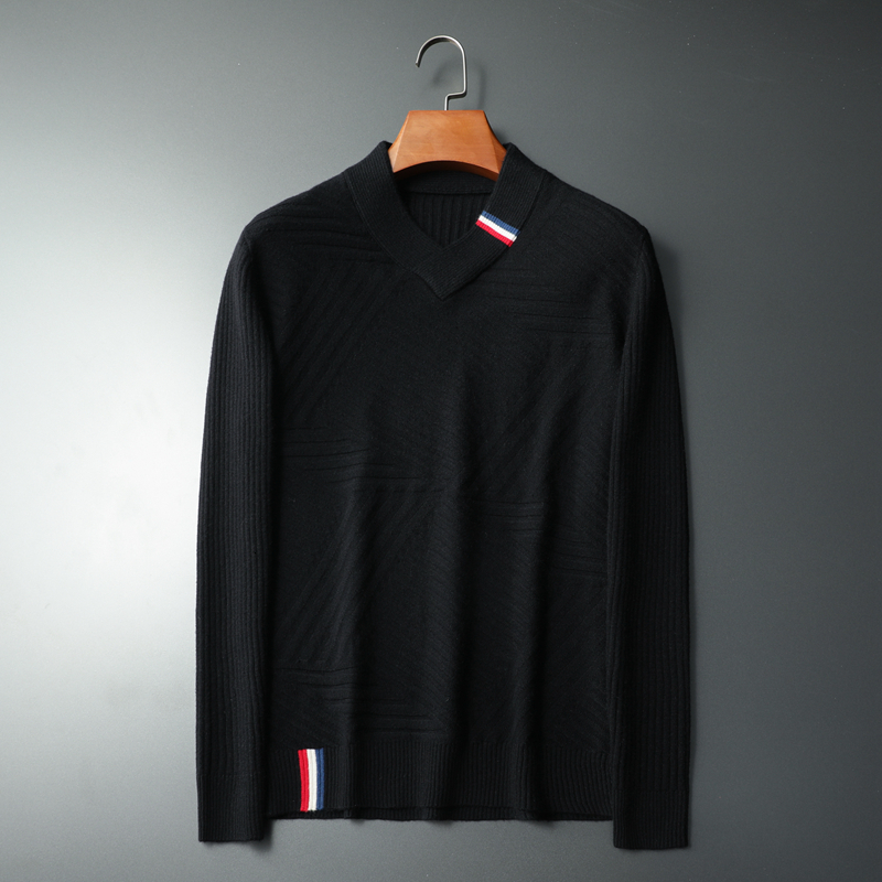 

Luxury Sweater Men's Clothes High Quality Low-cut Shirt Thin Quoq, Black