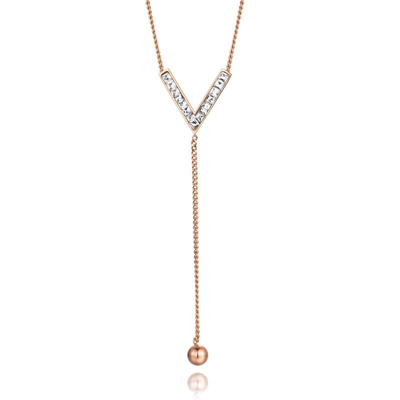 

Fashion Letter V Necklace Rose Gold Plate Pendant Crystal for Women Lover Daily Gift Rose Golden Color Necklace Women Jewelry