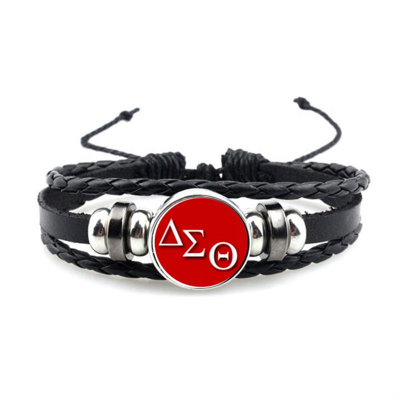 

Charm Bracelets ZETA PHI BETA Sorority Charms Bracelet Greek Sisterhood Leather Bangle Hand Woven Jewelry