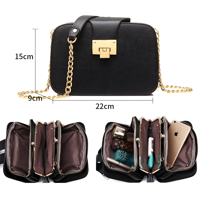 

women bag chain crossbody shoulder bag mini women phone pocket chain pu faux leather handbag small messenger bags clutch, Black