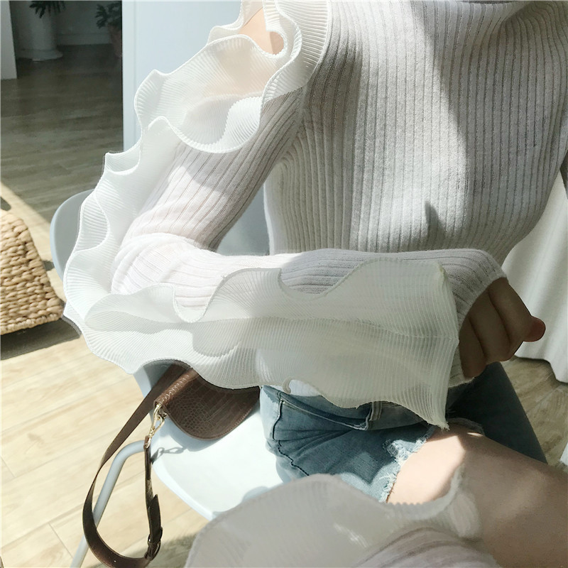 

2021 New Mulheres Blusas Outono Nova l Fina Ombro Frio Malhas Moda Fino Gola Turtular Camisa Inferior DBHQ, White