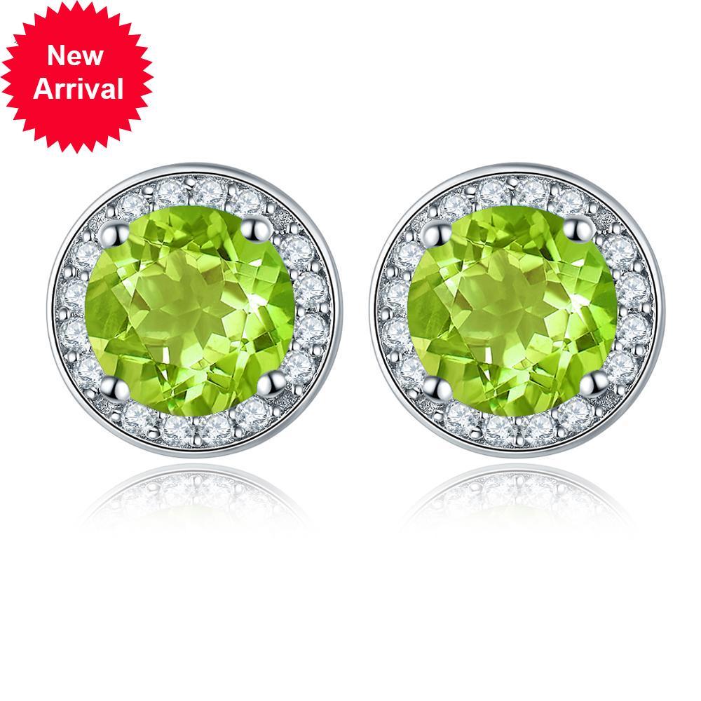 

Round earrings capitang, made with 1.88ct precious natural peridot solid silver sterling 925 fine crystal jewel for women's gifts