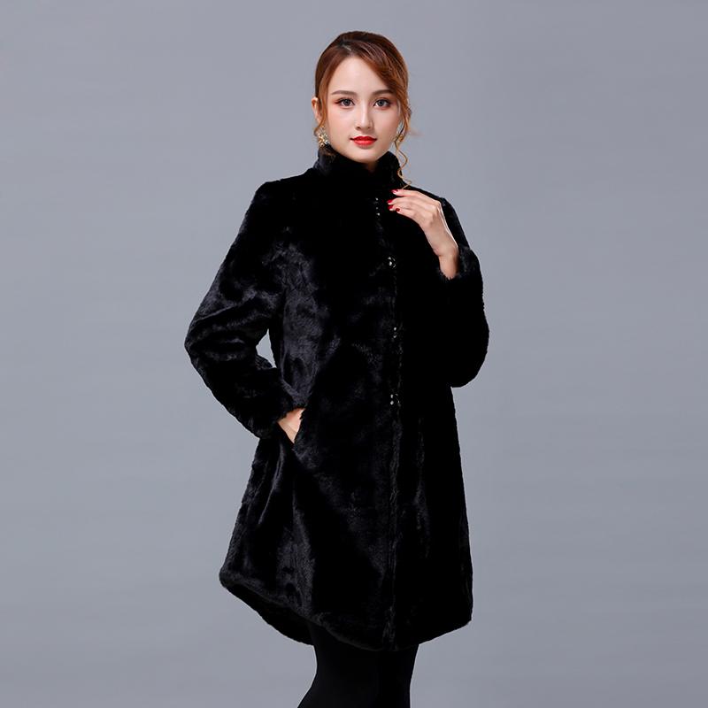 

High Quality faux Fur Coat Fashion Fur Overcoats Elegant Women Winter Outwear Stand Collar black Jacket, As pic