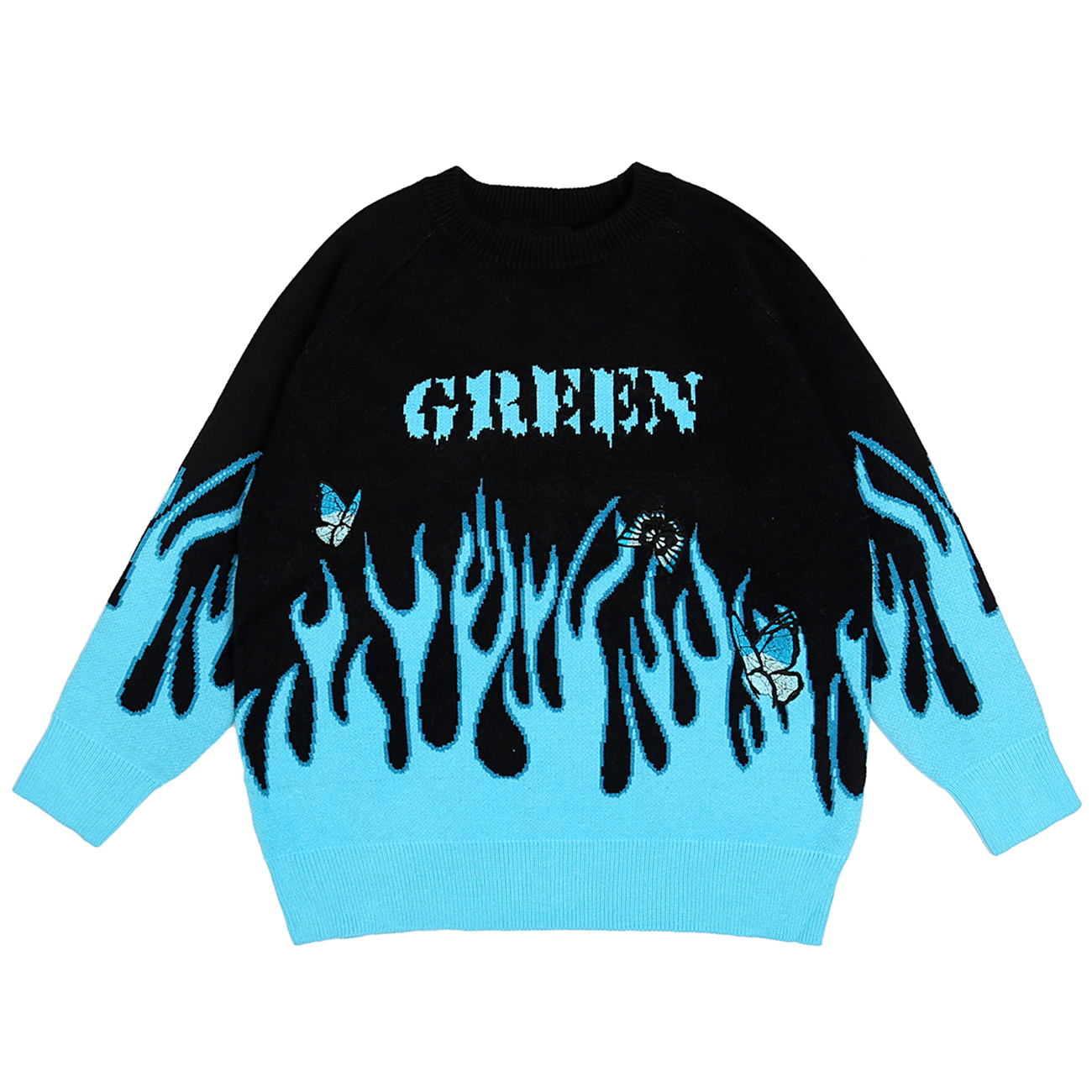 

2021 New Hip Hop Streetwear Autumn Harajuku Butterfly Fire Flame Knitwear Sweater Cotton Vintage Retro Men Clothing Tops Vi3e, Purple