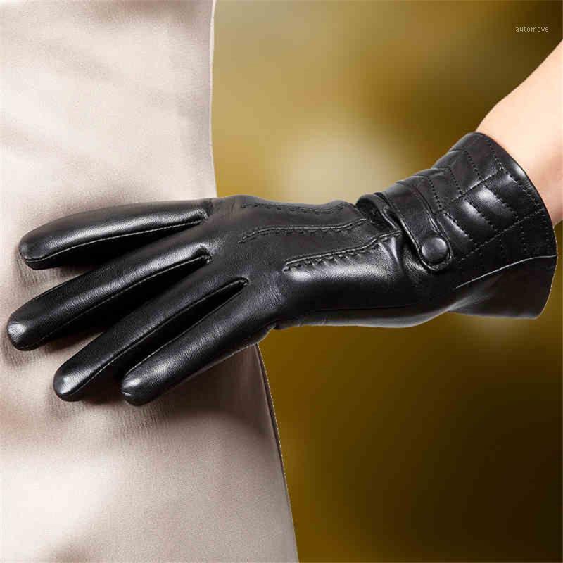 

Fashion Women Brand Genuine Leather Gloves Sheepskin Gloves Autumn Winter Plus Velvet Elegant Lady Finger Driving Glove L159NC-51