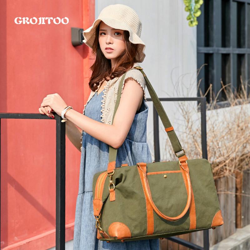 

GROJITOO New large capacity travel bag outdoor Luggage Women canvas Bag Single Shoulder Messenger Fashion Handbag For Women, Khaki