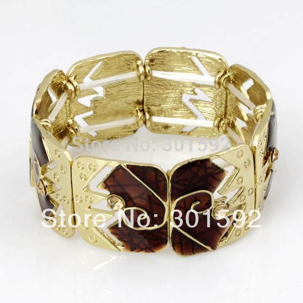 

High Quality Square Enamel Alloy Rhinestones bangles Elastic Bangle Gold Plated Fashion jewelry wholesale S96A1, Black