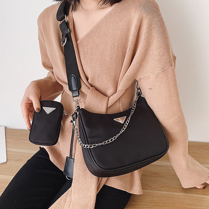 

Fashion 2 Pcs/set Chain Shoulder Bags for Women Crossbody 2020 Casual Nylon Messenger Lady Solid Color Armpit Bag Purse Q1206, Purple