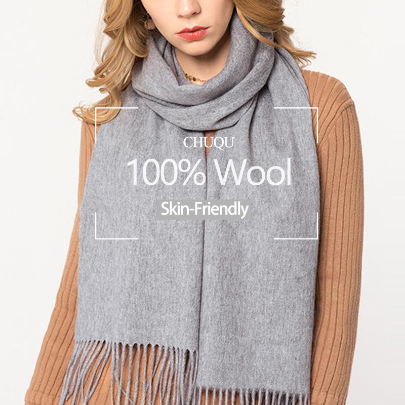 

Winter Solid Cashmere Wool Scarf Women Grey Nature Wool Shawls and Wraps for Ladies Tassel Warm Long Scarves