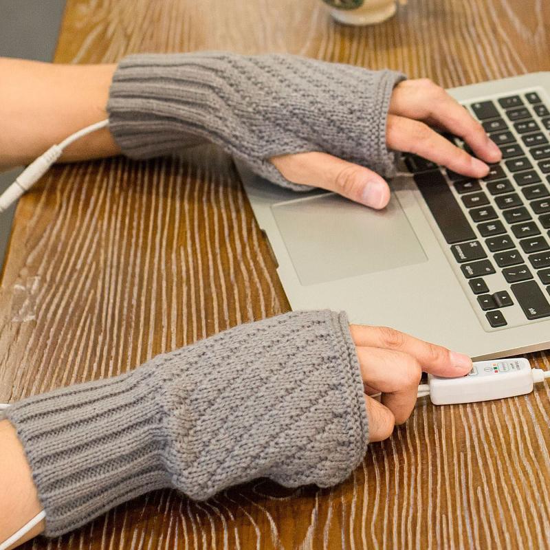 

Laptop Mens Gloves Winter Women Usb Heated Mittens Half Finger Winter Warm Knitted Hand Gloves Outdoor Streetwear Handschoenen