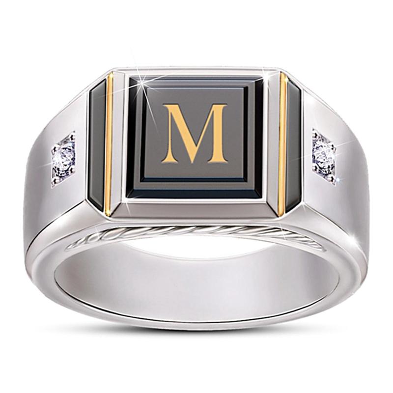 

M New Good Quality White Gold Color Jewelry Male Ring Fashion Square Black Enamel Men Rings Best Selling