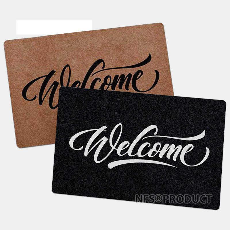 

Home Decorative Door Mat Entrance Doormat 40x60cm Durable Polyester Fiber Welcome Printed TPR Rubber Non Slip Shoes Clean Mats1, Black
