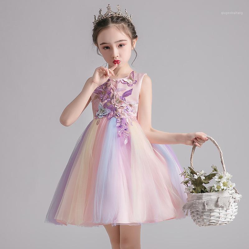 

Vintage Baby Girls Dress Opening Ceremony Clothing Colorful Tutu Party Elegant Wear Girls Princess Dress Kids Clothes 4-9Y1, Pink