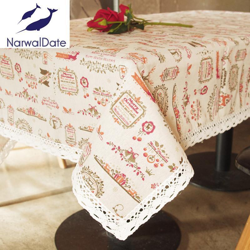 

Cartoon Christmas Tablecloth Pattern Printing Line with Lace Edge Table Colth Home Table Cover for Dining and Desk1
