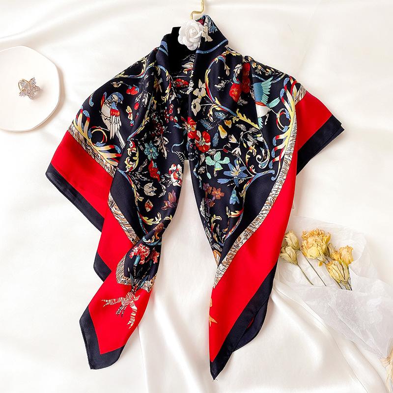 

New 2020 Brand Female Spring Scarves Floral Design Long 100% Silk Scarf Shawl Autumn Winter Women Neck Hijab Foulard