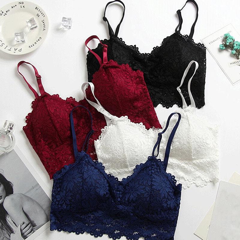 

Women Lace Floral Fitness Underwear Sport Crop Top Women Bra Lace Bralette Lingerie Wireless Padded Seamless Bra, Black