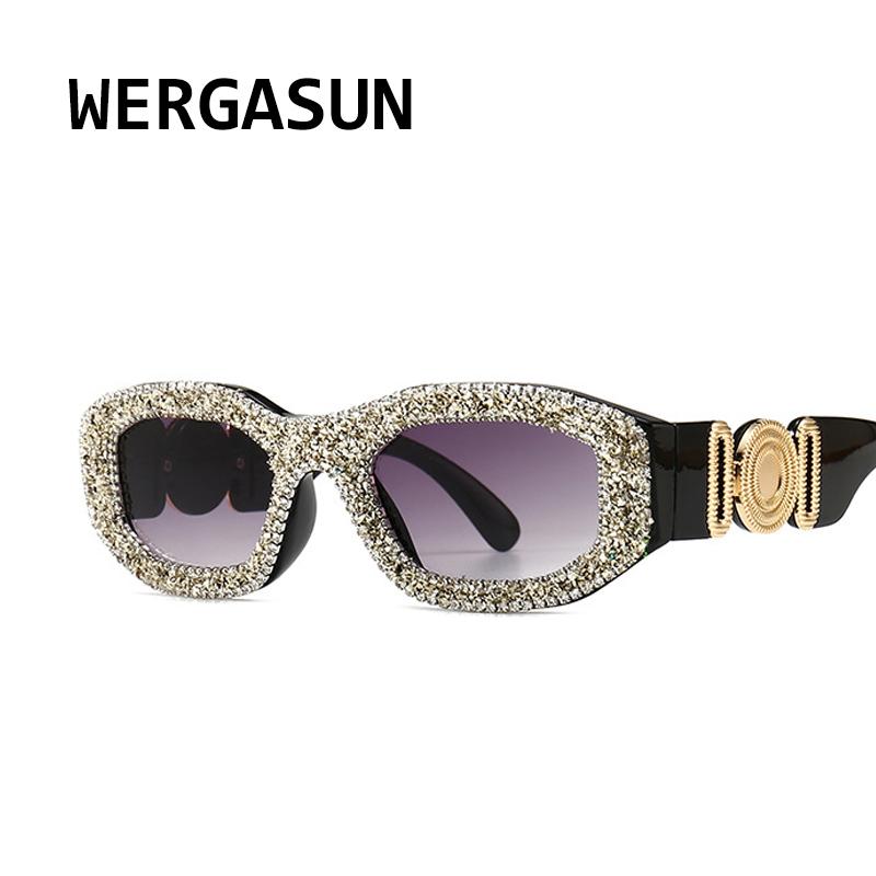 

WERGASUN Diamond Square Sunglasses Women Rhinestone Retro Gradient Sun Glasses Vintage Oversized Feminino Eyeglasses UV400